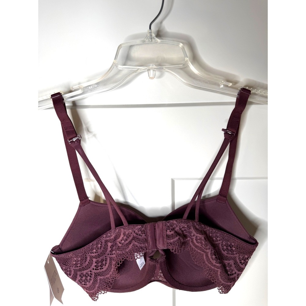 Auden NWT Burgundy Mist Lace Push Up Bra 34C Plum Purple Feminine T-Shirt - Picture 4 of 8